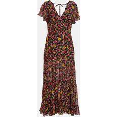 Rixo Delicia Floral Maroon Tiered Midi Dress - Brown
