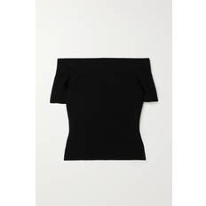 Alexander McQueen Dame Overdele Alexander McQueen Womens Black Off-shoulder Ribbed Knitted top