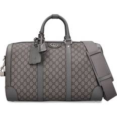 Gucci Ophidia Leather-Trimmed Monogrammed Coated-Canvas Duffle Bag - Gray