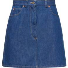 Gucci Skirts Gucci Womens Dark Blue/mix Striped-trim Faded-wash Denim Mini Skirt