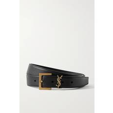 Gold - Women Clothing Saint Laurent Monogram Square Buckle Leather Belt - Black