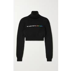 Palm Angels Cropped Turtleneck Sweater - Black