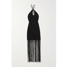 ROTATE Birger Christensen Fringe-Trimmed Jersey Maxi Dress - Black