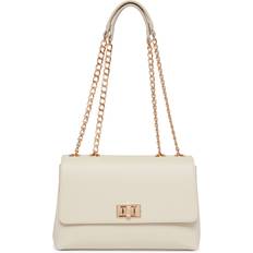 Anne Klein Convertible Flap Shoulder Bag with AK Enamel Turn Lock, Chalk/Chalk