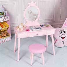 Rosa Möbel-Sets Costway Kids Vanity Schminktisch-Set Kinder Schminktisch Tisch