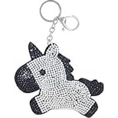 Nøglering Unicorn med krystaller - sort/hvid