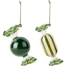 Broste Copenhagen Navideío Candy Vidrio 2 Piezas Forest Green Adorno de Árbol de Navidad 2pcs