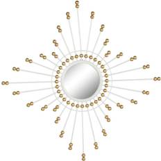 Crystal Wall Mirrors Home ESPRIT White Golden Metal Crystal Wall Mirror 80cm