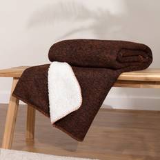 Brown Blankets Furn Nurrel Knitted Sherpa Reverse Blankets Brown