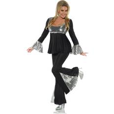 Dance & Disco Fancy Dresses Horror-Shop Glitzerndes 70er jahre disco damenkostüm mit schlaghose Schwarz