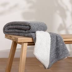 Viscose Blankets Furn Nurrel Knitted Sherpa Reverse Blankets Grey