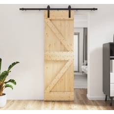 Derecha Puertas Correderas vidaXL Con Herrajes Madera Maciza De Pino 70x210 cm - Marrón Puerta Corredera Vidrio Templado S 7010-Y70R Derecha (40x210cm)