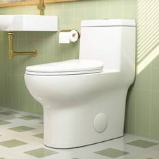 Toilets DeerValley Ally 10 in. Rough in Size 1-Piece 0.8/1.28 GPF Dual Flush Elongated Toilet in White, Seat Included