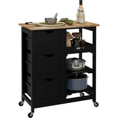 Black Trolley Tables Homcom Rolling Kitchen Island Cart Bar Cart Trolley Table