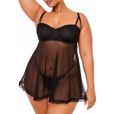 Negligées Adore Me Aubrey Women's Plus-Size Unlined Babydoll Lingerie Black Black