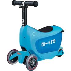 Micro Mini2go Deluxe Blue løbehjul med tre hjul med sæde og opbevaringsplads 18 mdr-5 år