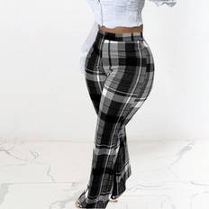 Shein Hosen Shein Plaid Print Flare Leg Pants