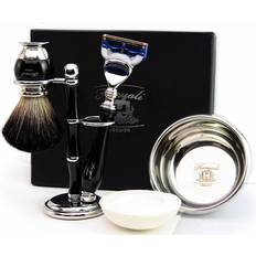 Black Shaving Sets Haryali London Pure black badger brush & 5 edge razor complete shaving set men's gift