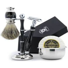 Black Shaving Sets Haryali London Mens shaving gift set safety razor, badger shaving brush stand bowl grooming kit