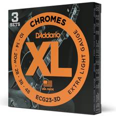 D'Addario ECG23 Chromes platt sår elgitarrsträngar, 3 set, grå extra ljus, 10-48