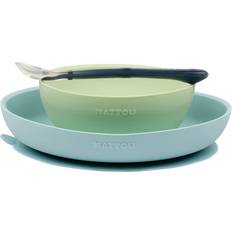 Nattou Set piatti 3 pz in silicone verde-blu senza BPA