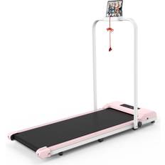 2 in 1 Folding Treadmill Under Desk Electric Treadmill Walking Jogging Machine for Home Office Pink