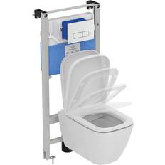 i. life B Wall Hung Toilet with Wall Frame, Flush Plate Soft Close Seat in White Ceramic
