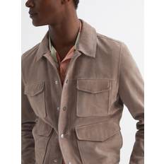 Men - Suede Jackets Reiss Mens Taupe Ballina Patch-pocket Suede Jacket