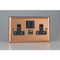 Electrical Accessories on sale Varilight 2-Gang 13A Switched Socket & Usb A C Polished Copper