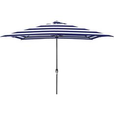 Jordan Manufacturing 8 Navy Blue & White Stripe Folding Patio Umbrella with Opening