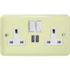 White Power Strips Varilight XY5U2SW.WC Lily Pastel White Chocolate 2 Gang Double 13A Switched Plug Socket 2.1A USB