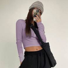 Long T-shirts Shein Kpop Solid Button Front Crop Tee