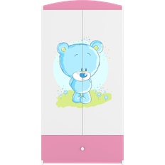 Blå Garderobeskabe Børneværelse Kocot Kids Babydreams garderobeskab til børn med blå bamse, 2 låger, 1 skuffe lyserød laminat