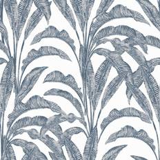 Muriva White Wallpapers Muriva Sansa Leaf Blue & White Botanical Wallpaper M61901