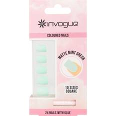 Invogue matte pastel mint green square nails pieces 24-pack