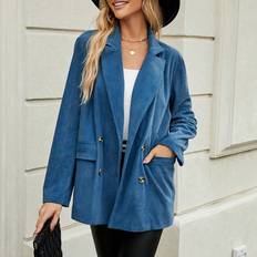 Shein Kavajer Shein Lapel Neck Double Breasted Corduroy Blazer