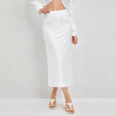 Long Skirts Shein Solid Ruched Front Skirt