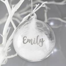 Glass bauble Studio Personalised Glass Feather Bauble Christmas Tree Ornament