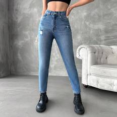 Shein Damen Jeans Shein High Waist Ripped Skinny Jeans