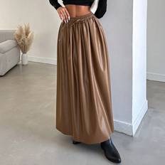 Long Skirts Shein Drawstring Waist PU Leather Skirt