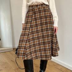 Flare - Women Skirts Shein Plaid Print High Waist Skirt