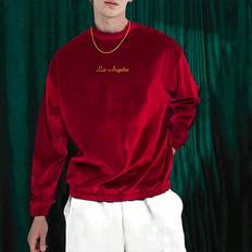 Men - Velvet Jumpers Shein Manfinity Loose Men's Letter Print Velvet Sweatshirt - Going Out
