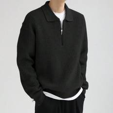 Sweaters Shein Kpop Men's Front Zipper Drop Shoulder Sweater