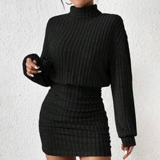 Best Dresses Shein Turtleneck Drop Shoulder Ruched Bodycon Dress