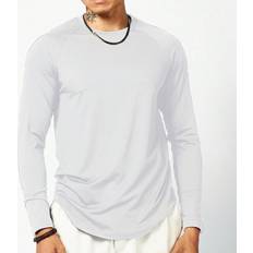 Long T-shirts Shein Men Solid Raglan Sleeve Curved Hem Sports Tee