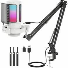 Shein 1 Set White Njsj Usb Gaming Microphone For Pc, Condenser Microphone Compatible With Ps4/ps5//mobile, Touch Mute, With Rgb Lighting, Gain Knob And Moni