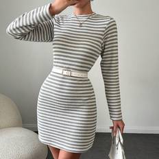 Slim-fit Kleider Shein Striped Pattern Bodycon Sweater Dress Without Belt