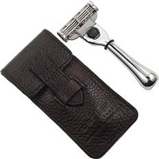 Parker Safety Razor's Chrome Handle Travel Mach 3 Razor Genuine Leather Case Included