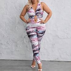 Skinny Jumpsuits & Overalls Shein Plus Allover Print Cut Out Unitard Jumpsuit