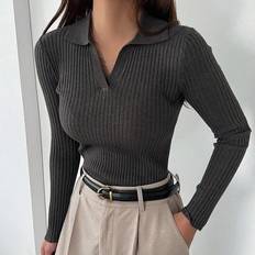 Clothing Shein Kpop Solid Ribbed Knit Sweater